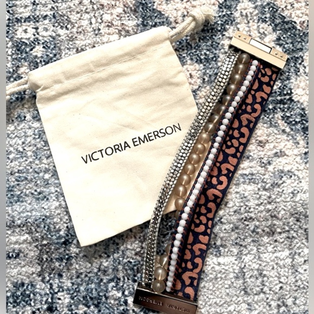 Victoria Emerson pink silver cheetah stack bracelet
